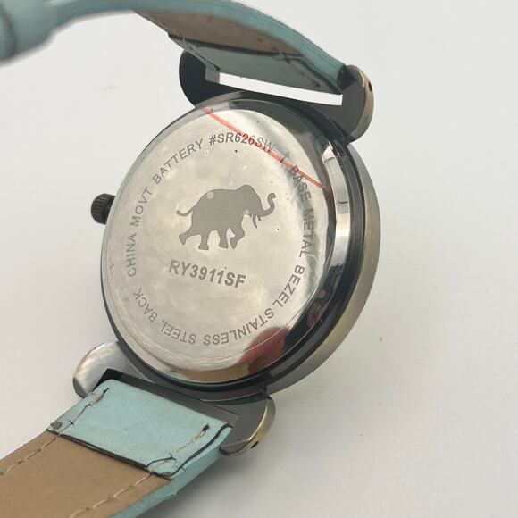 Women’s Elephant Dial Stainless Steel Blue Leather Watch Working New Battery - Picture 6 of 8